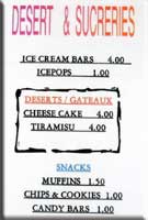 Desserts menu