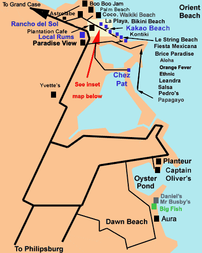 Orient Beach, Oyster Pond, and Dawn Beach map Orient Beach St Martin Orient Beach Saint Martin